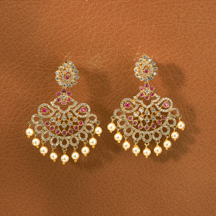 Cz South Indian Earring With Gold Plating 433032