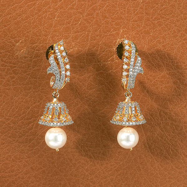Cz Delicate Jhumki With 2 Tone Rhodium Plating 433057