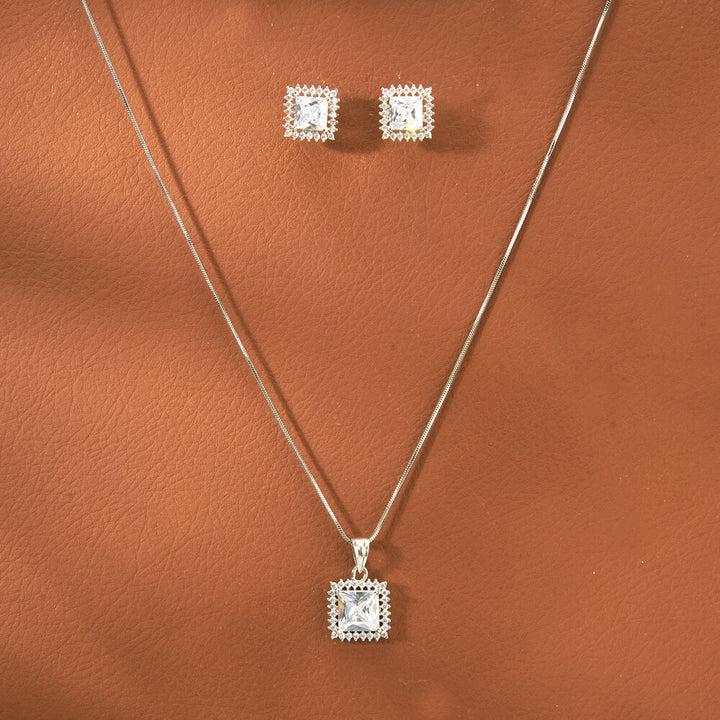 Cz Classic Pendant Set With Rhodium Plating 433093