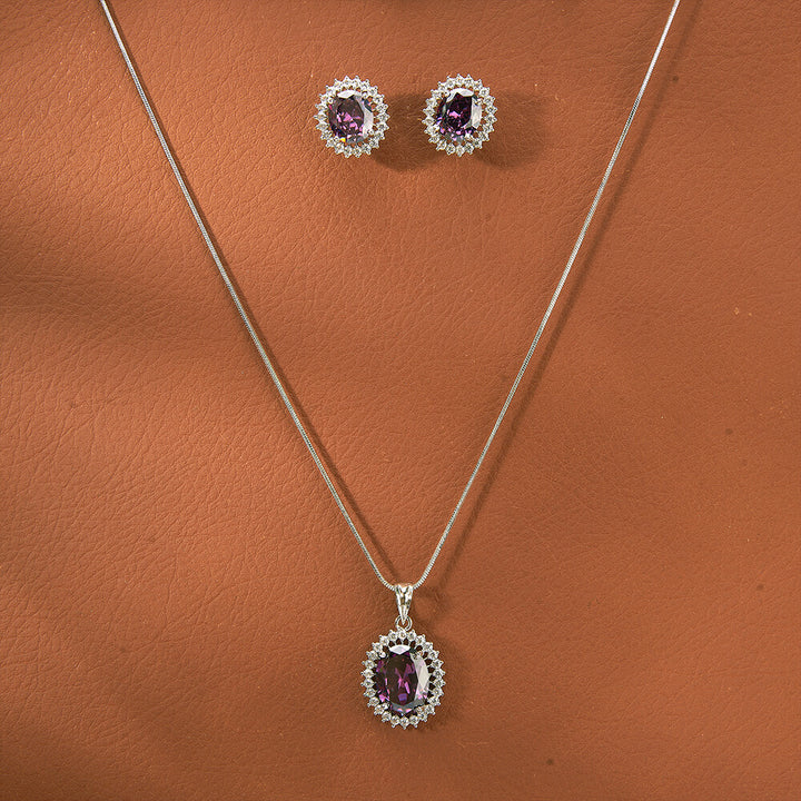 Cz Classic Pendant Set With Rhodium Plating 433094