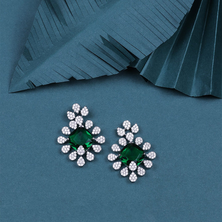 Cz Classic Earring With Rhodium Plating 433108