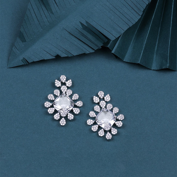 Cz Classic Earring With Rhodium Plating 433108