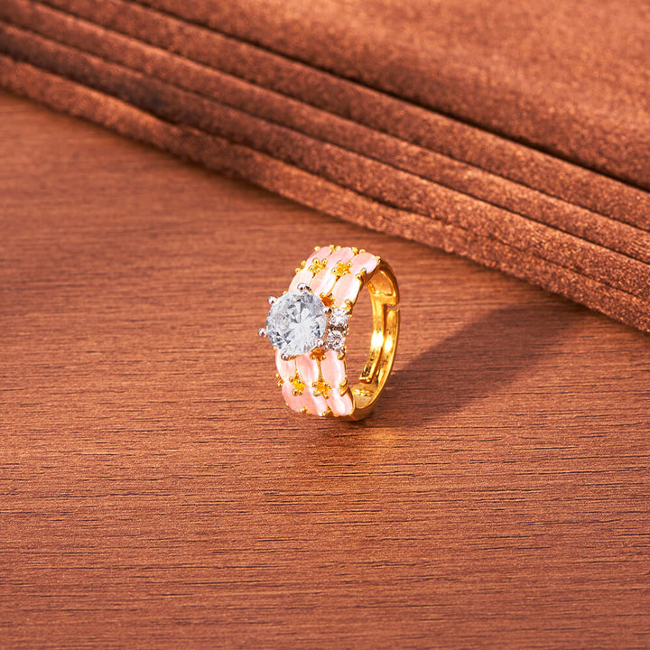 Cz Adjustable Finger Ring With 2 Tone Plating 433124