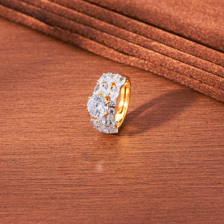 Cz Adjustable Finger Ring With 2 Tone Plating 433124