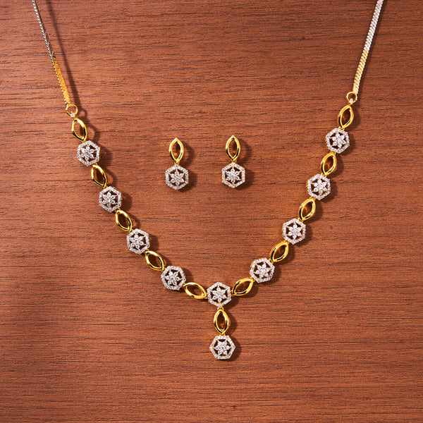 433143 Cz Classic Necklace With 2 Tone Rhodium Plating