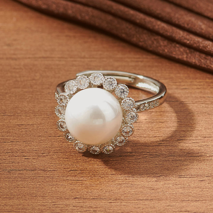 Cubic Zirconia Pearl Ring With Gold Rhodium 2 Tone Plating 433269