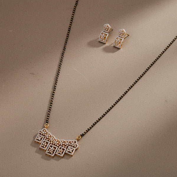 433458 Cubic Zirconia Tanmaniya Mangalsutra With Gold Rhodium Plating