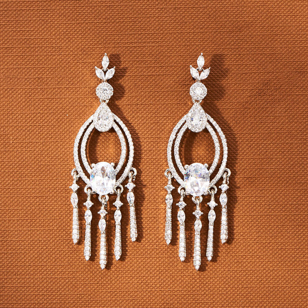 433478 American Diamond Classic Earring With 2 Tone Rhodium Plating