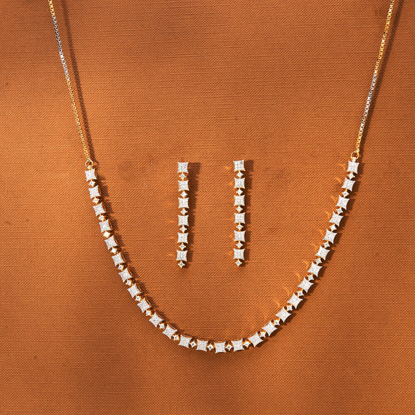 American Diamond Delicate Necklace With 2 Tone Rhodium Plating 433500