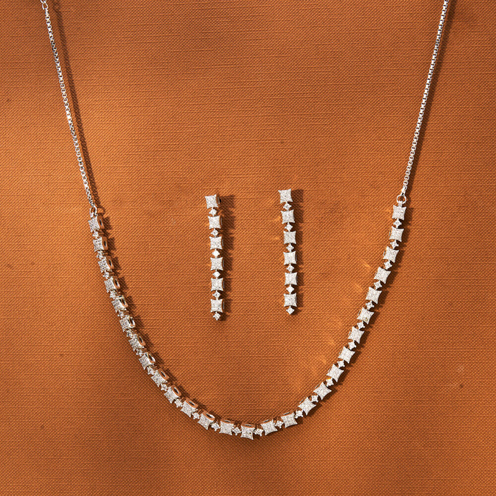 American Diamond Delicate Necklace With 2 Tone Rhodium Plating 433500