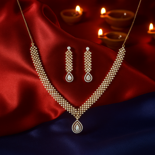 433506 American Diamond Classic Necklace With 2 Tone Rhodium Plating