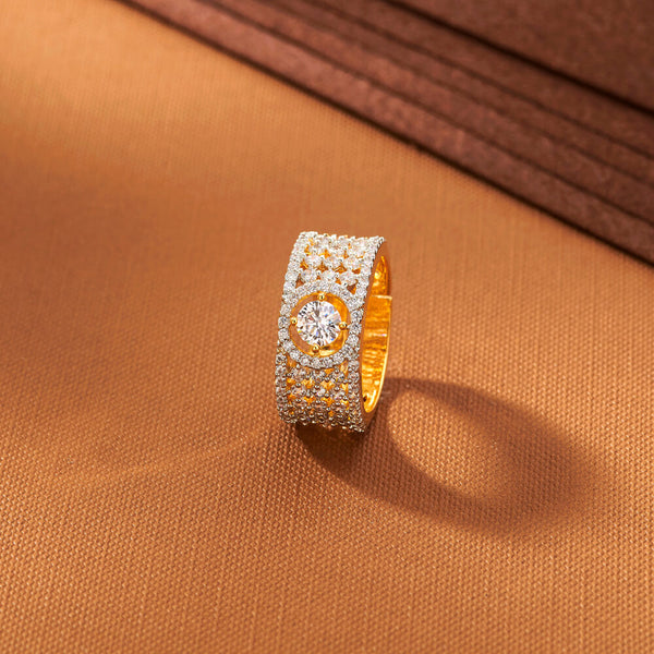 433514 American Diamond Delicate Ring With 2 Tone Rhodium Plating