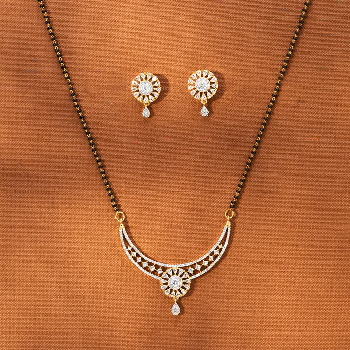 American Diamond Tanmaniya Mangalsutra With 2 Tone Rhodium Plating 433548