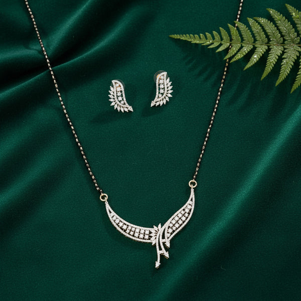 433550 American Diamond Tanmaniya Mangalsutra With 2 Tone Rhodium Plating