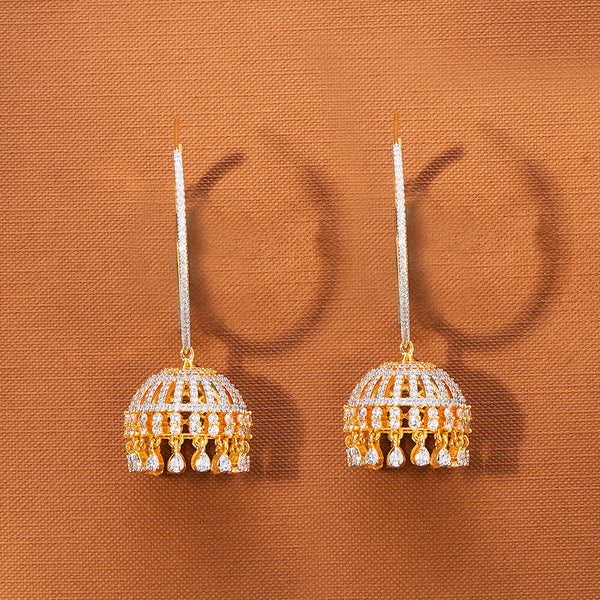 433624 American Diamond Classic Jhumki With 2 Tone Rhodium Plating