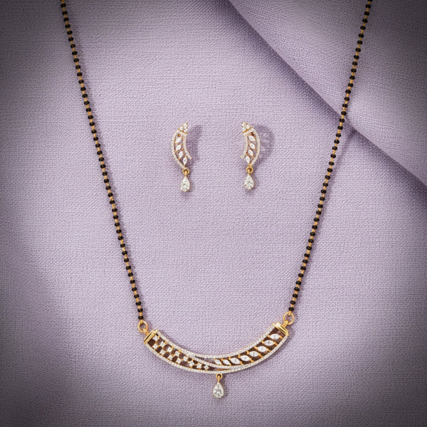 433649 American Diamond Classic Mangalsutra With 2 Tone Rhodium Plating