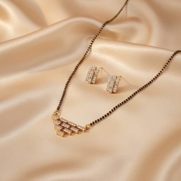 433651 American Diamond Classic Mangalsutra With 2 Tone Rhodium Plating