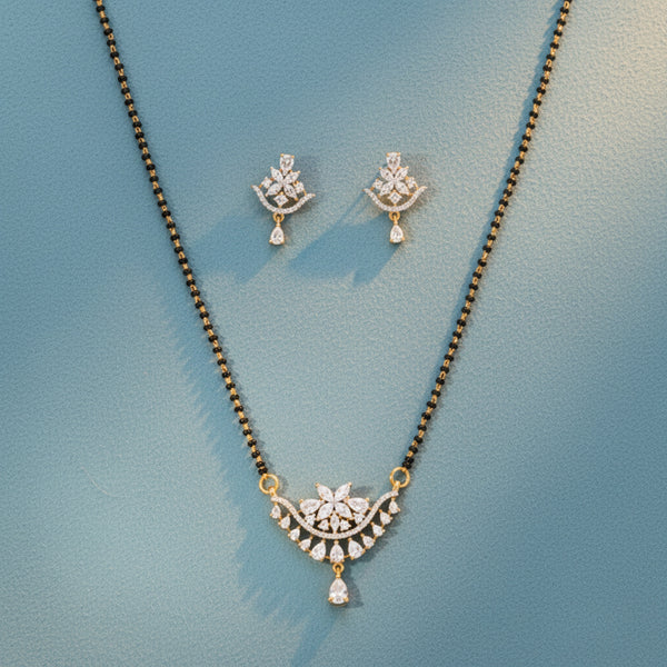 433652 American Diamond Tanmaniya Mangalsutra With 2 Tone Rhodium Plating