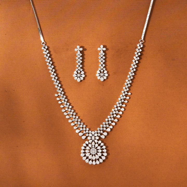 American Diamond Classic Necklace With 2 Tone Rhodium Plating 433673