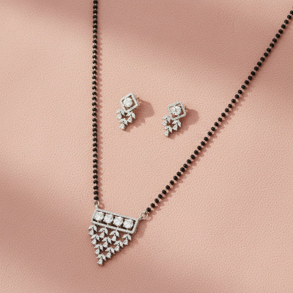 433685 American Diamond Tanmaniya Mangalsutra With 2 Tone Rhodium Plating