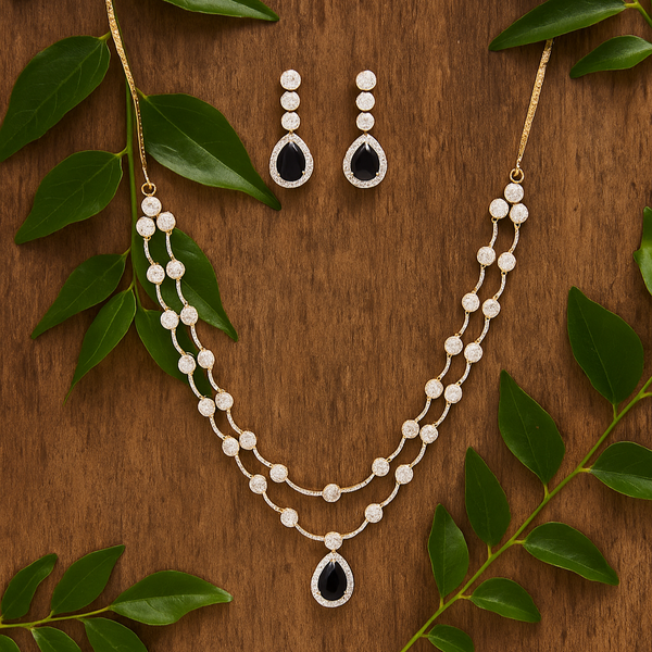 433716 American Diamond Classic Necklace With 2 Tone Plating