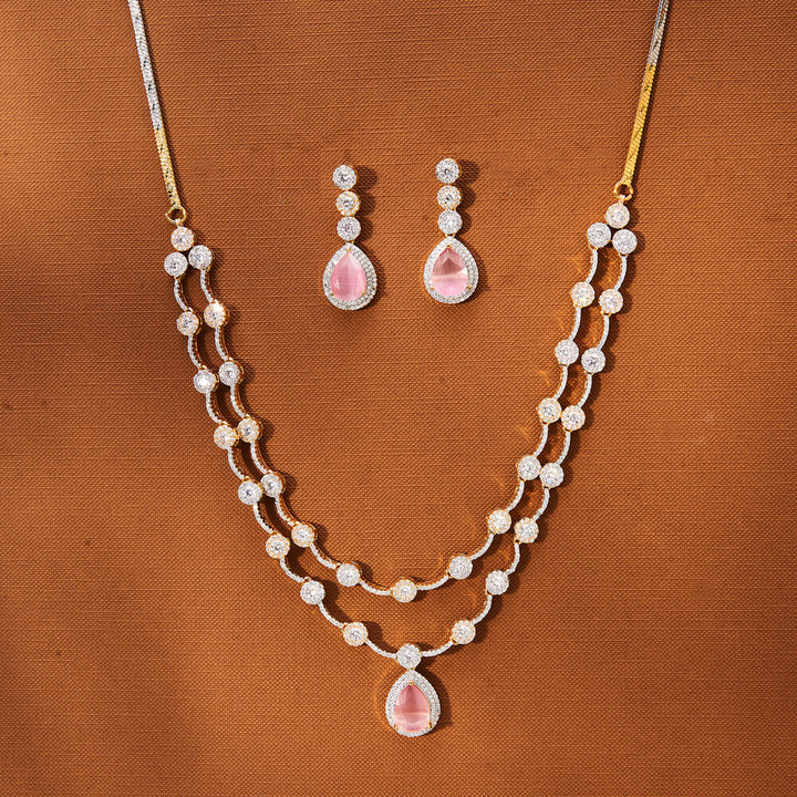 American Diamond Classic Necklace With 2 Tone Plating 433716