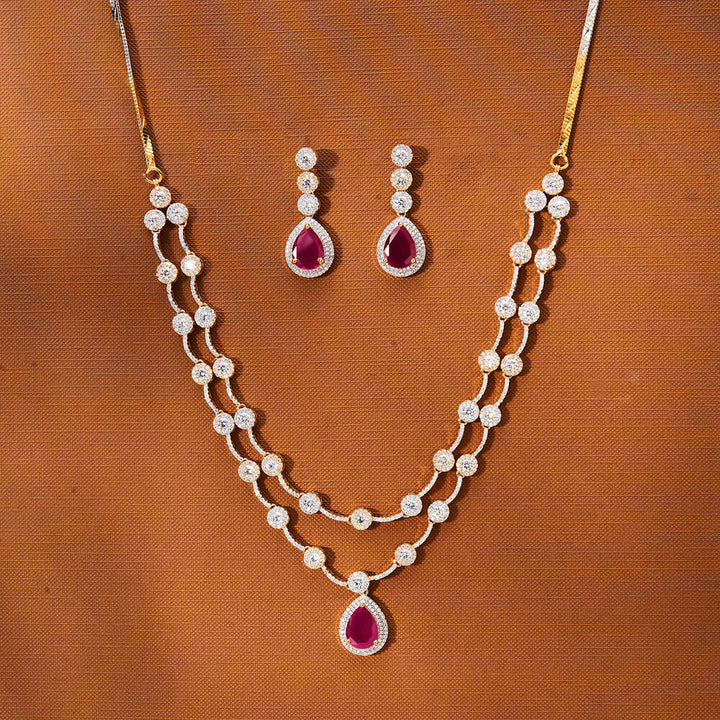 American Diamond Classic Necklace With 2 Tone Plating 433716