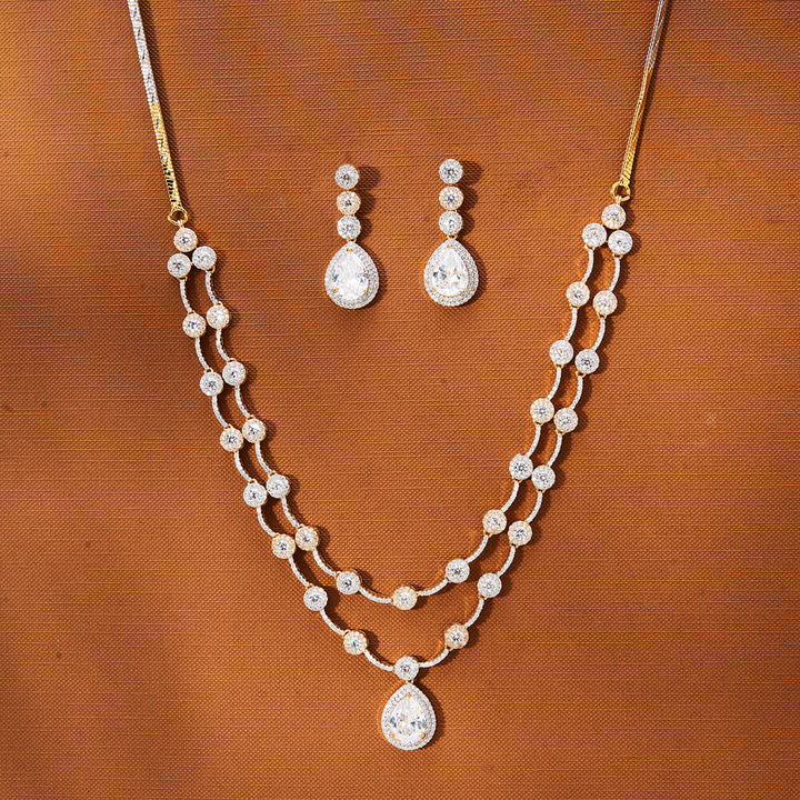 American Diamond Classic Necklace With 2 Tone Plating 433716