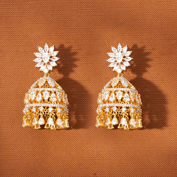 American Diamond Classic Jhumki With 2 Tone Rhodium Plating 433734