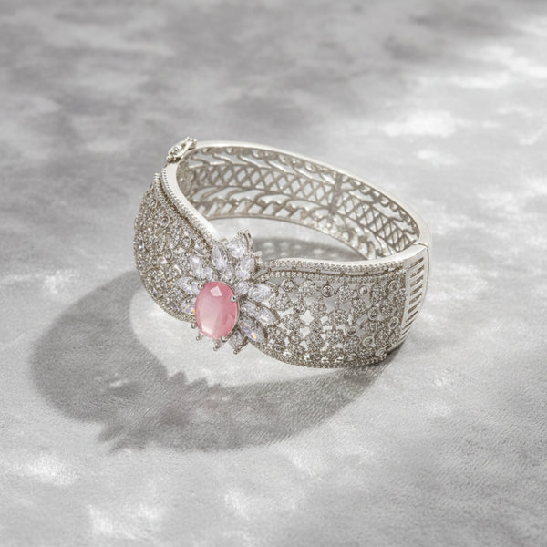 433836 Cz Openable Kada With Rhodium Plating