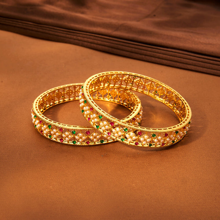 Cz Moti Bangles With Gold Plating 433871