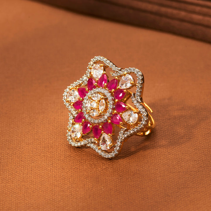 Cz Adjustable Ring With 2 Tone Plating 433940