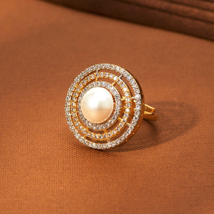 Cz Moti Ring With Rhodium 2 Tone Plating 434006