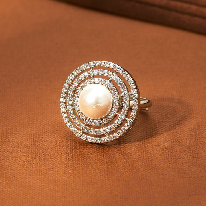 Cz Moti Ring With Rhodium 2 Tone Plating 434006