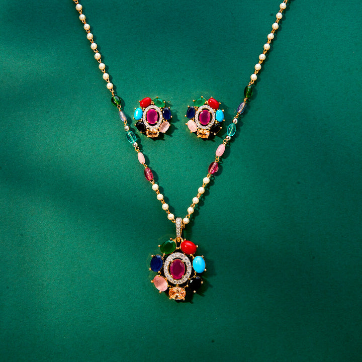 Cz Classic Pendant Set With 2 Tone Plating 434024