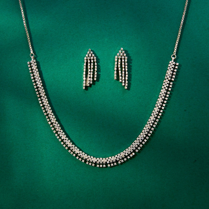 Cz Delicate Necklace With 2 Tone Rhodium Plating 434044