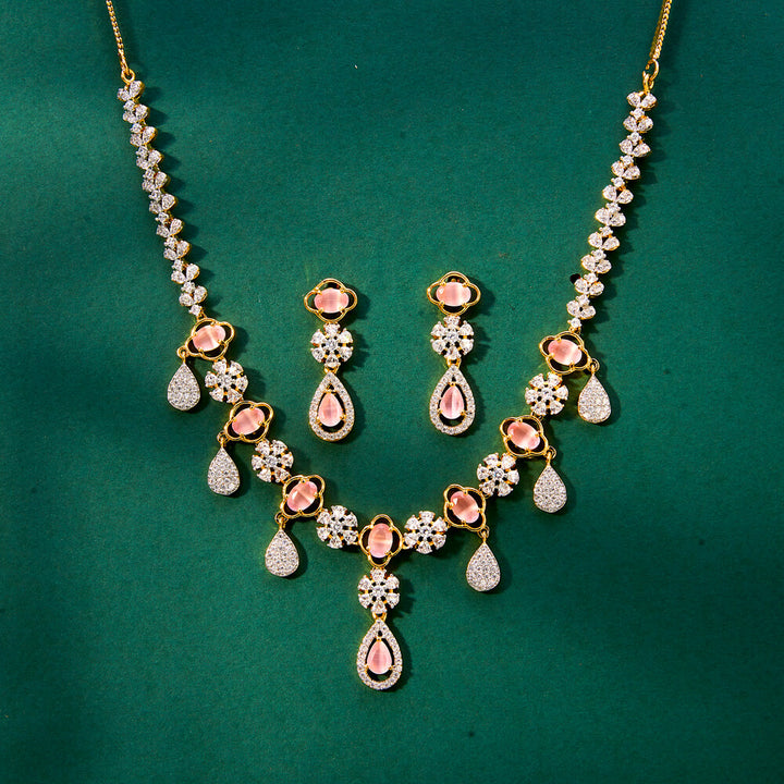 Cz Delicate Necklace With 2 Tone Plating 434054