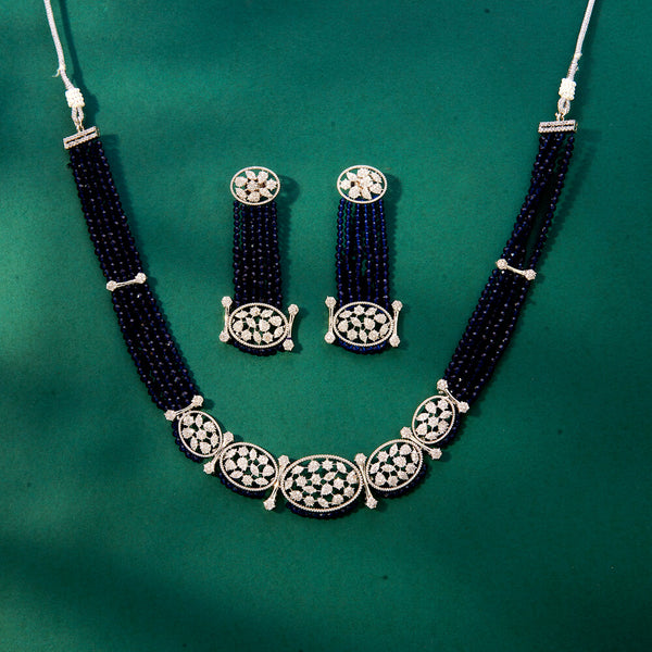 Cz Bandhai Necklace With Rhodium Plating 434075