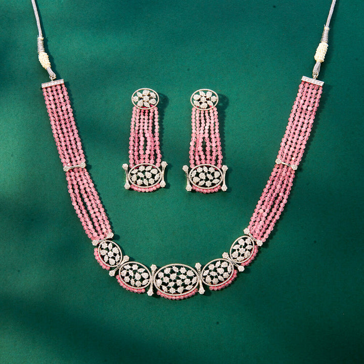 Cz Bandhai Necklace With Rhodium Plating 434075