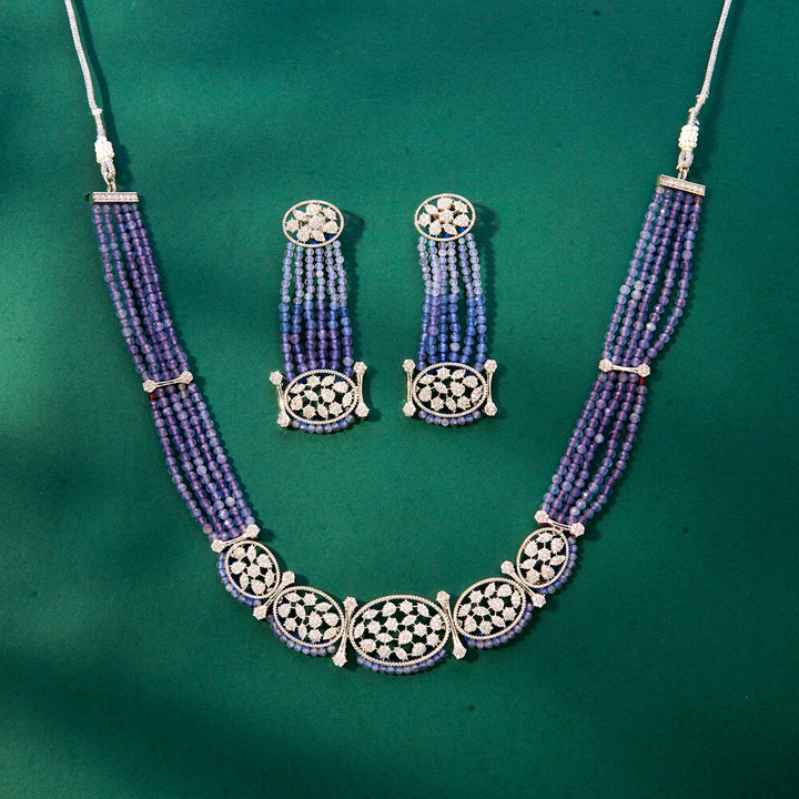 Cz Bandhai Necklace With Rhodium Plating 434075