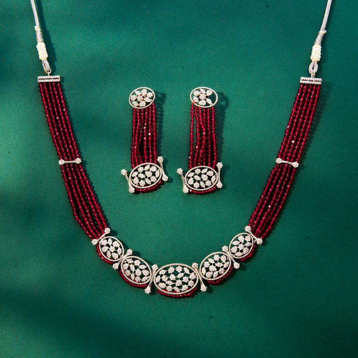 Cz Bandhai Necklace With Rhodium Plating 434075