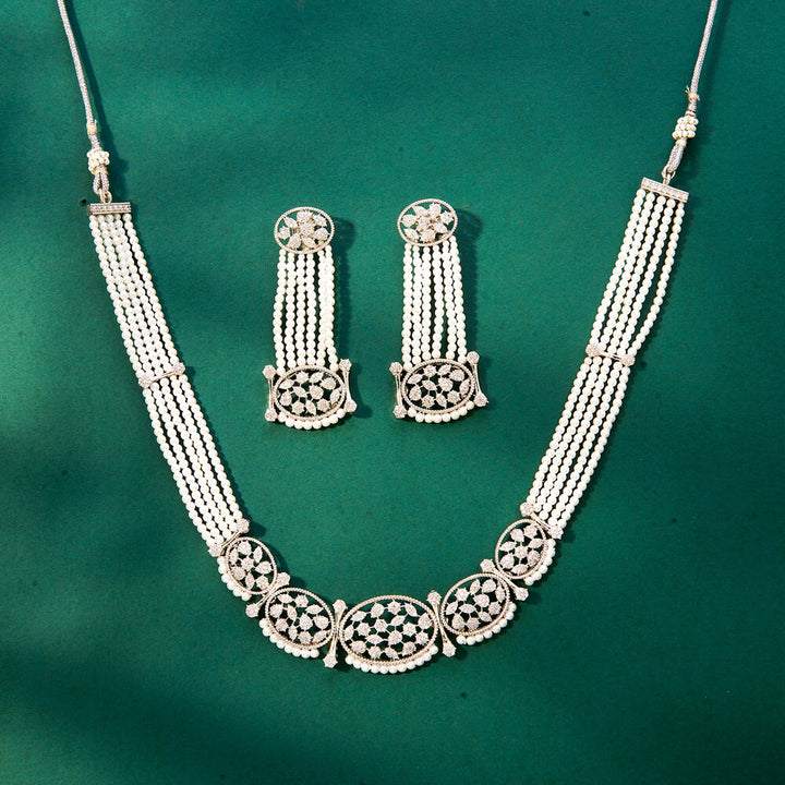 Cz Bandhai Necklace With Rhodium Plating 434075