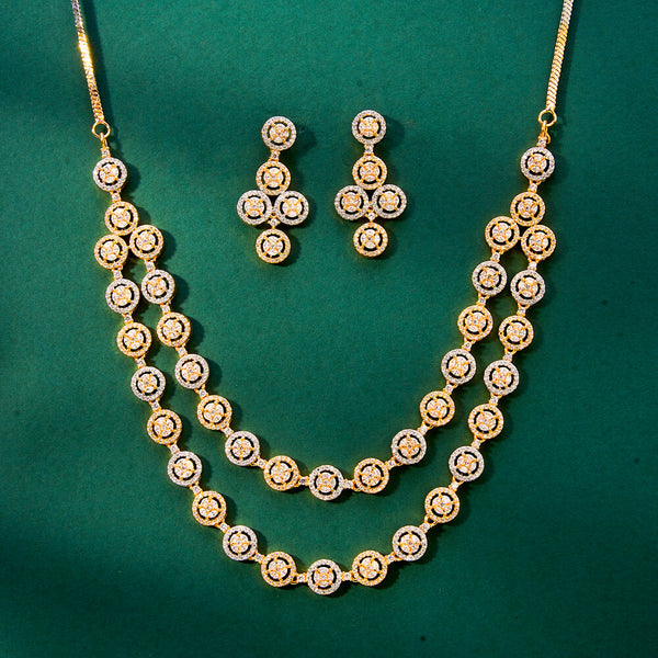 Cz 2 Line Necklace With 2 Tone Rhodium Plating 434094