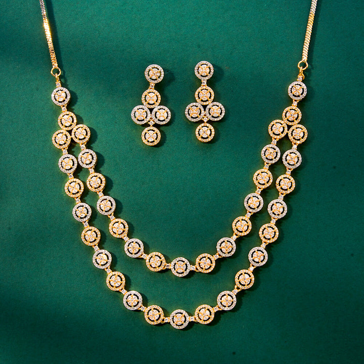 Cz 2 Line Necklace With 2 Tone Rhodium Plating 434094