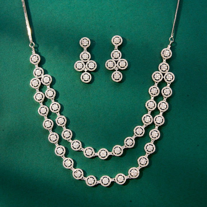 Cz 2 Line Necklace With 2 Tone Rhodium Plating 434094