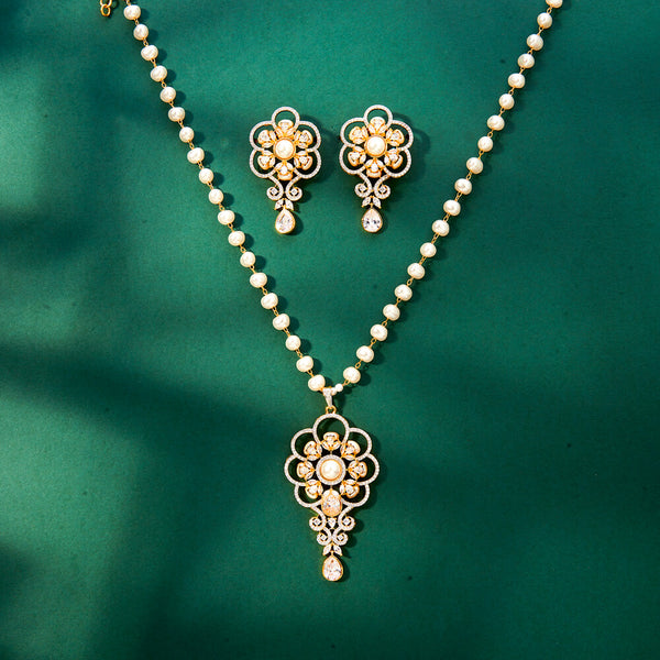 Cz Classic Pendant Set With 2 Tone Rhodium Plating 434158