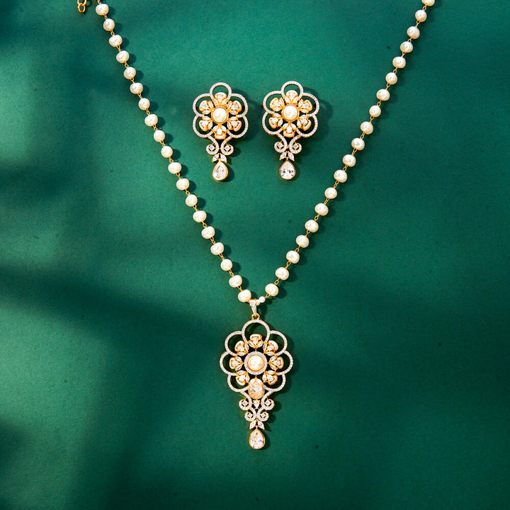 Cz Classic Pendant Set With 2 Tone Rhodium Plating 434158