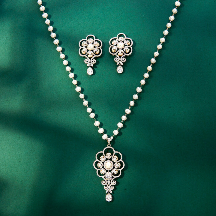 Cz Classic Pendant Set With 2 Tone Rhodium Plating 434158