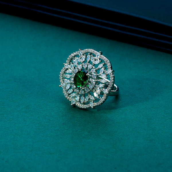 434217 Cubic Zirconia Adjustable Ring With Rhodium Plating