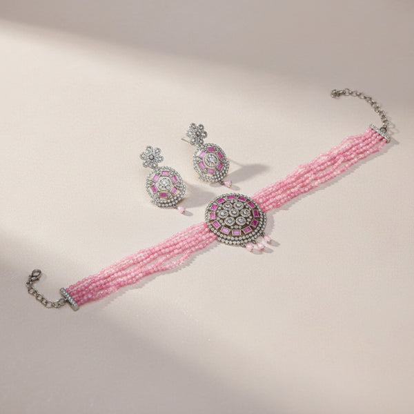 434220 Cubic Zirconia Bandhai Necklace With Rhodium Plating